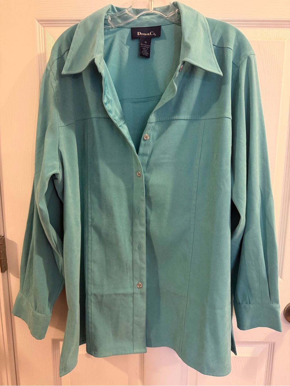 Denim & Co. Teal Button-Down Shirt Size 1X